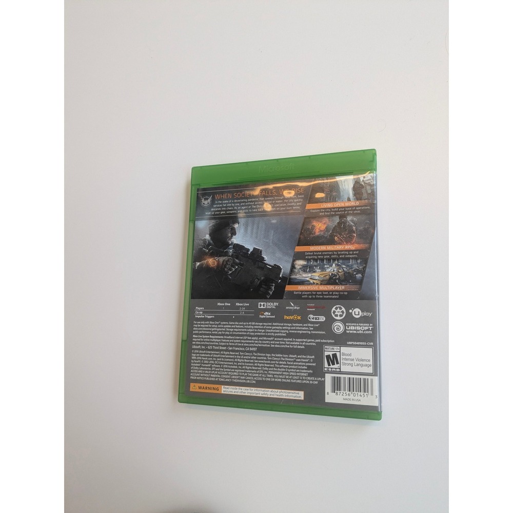 Tom Clancy's The Division Xbox One Ubisoft Tactical Action RPG Video Game Disc - Picture 3 of 3